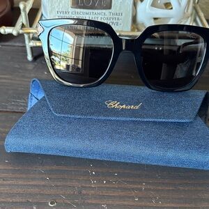 Chopard Black Sunglasses with Blue Case and Gold Logo